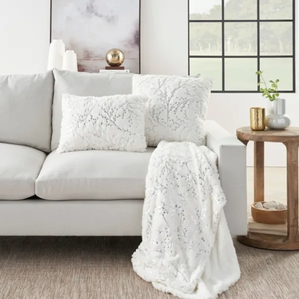 Blankets & Throws-Kirkland's Home Ivory And Silver Metallic Branches Throw Silver/Ivory
