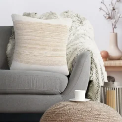 Pillows-Kirkland's Home Ivory Border Natural Close Woven Jute Pillow Ivory/Tan