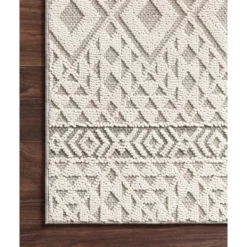 Outdoor Rugs-Kirkland's Home Ivory Geometric Stripes Outdoor Area Rug, 5X7 Ivory/Gray
