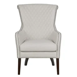 Accent Chairs-Kirkland's Home Ivory Lanea Quilted Accent Chair With Silver Studs White