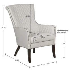 Accent Chairs-Kirkland's Home Ivory Lanea Quilted Accent Chair With Silver Studs White