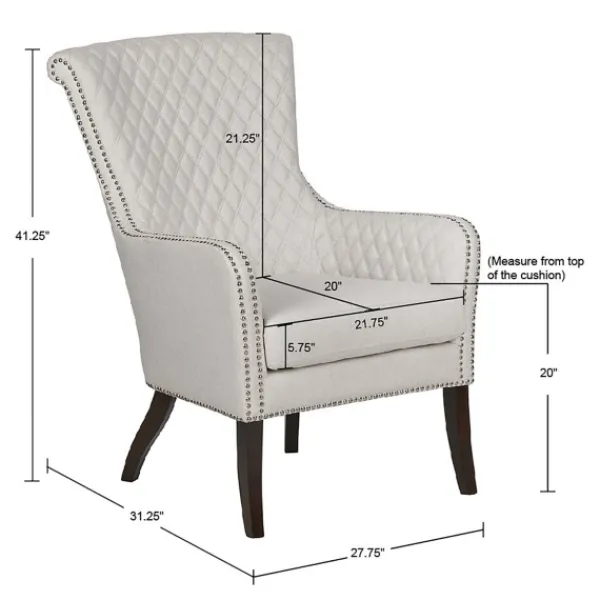 Accent Chairs-Kirkland's Home Ivory Lanea Quilted Accent Chair With Silver Studs White