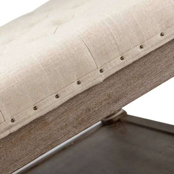 Benches & Ottomans-Kirkland's Home Ivory Linen Low Base Tufted Ottoman White