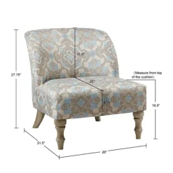 Accent Chairs-Kirkland's Home Ivory Medallion Wide Frame Slipper Accent Chair White/Blue/Brown