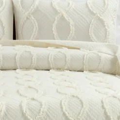 Quilts-Kirkland's Home Ivory Trellis Ruffles 3-Pc. King Quilt Set White