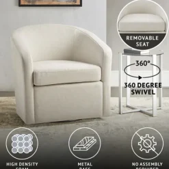 Accent Chairs-Kirkland's Home Ivory Upholstered Low Back Swivel Accent Chair White