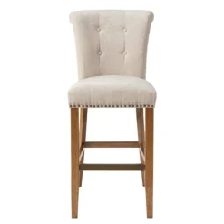 Bar Stools & Counter Height Stools-Kirkland's Home Ivory Wesley Tufted Bar Stool With Nailhead Trim White
