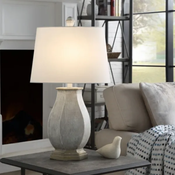 Table Lamps-Kirkland's Home Ivory Wirebrushed Oval Table Lamp White