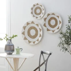 Wall Plaques-Kirkland's Home Ivory Woven Cotton Round 3-Pc. Wall Decoration White/Tan