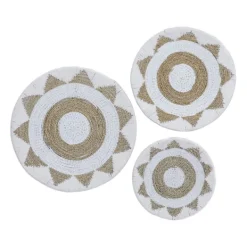 Wall Plaques-Kirkland's Home Ivory Woven Cotton Round 3-Pc. Wall Decoration White/Tan