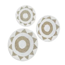 Wall Plaques-Kirkland's Home Ivory Woven Cotton Round 3-Pc. Wall Decoration White/Tan