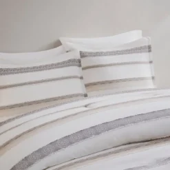 Comforters-Kirkland's Home Jacquard Stripe 5-Pc. Cali King Comforter Set White/Gray/Tan