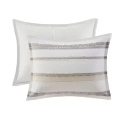 Comforters-Kirkland's Home Jacquard Stripe 5-Pc. Full/Queen Comforter Set White/Gray/Tan