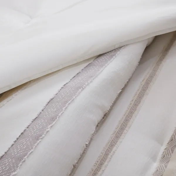 Comforters-Kirkland's Home Jacquard Stripe 5-Pc. Full/Queen Comforter Set White/Gray/Tan