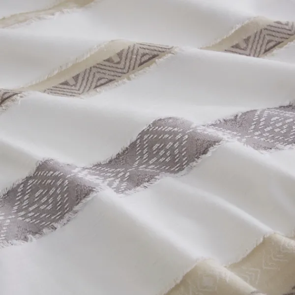 Comforters-Kirkland's Home Jacquard Stripe 5-Pc. Full/Queen Comforter Set White/Gray/Tan
