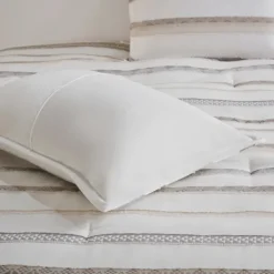 Comforters-Kirkland's Home Jacquard Stripe 5-Pc. Full/Queen Comforter Set White/Gray/Tan