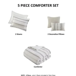 Comforters-Kirkland's Home Jacquard Stripe 5-Pc. Full/Queen Comforter Set White/Gray/Tan