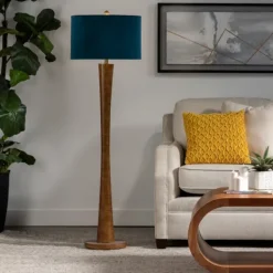 Floor Lamps-Kirkland's Home Janis Bronze And Teal Velvet Floor Lamp Blue
