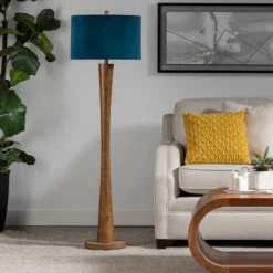 Floor Lamps-Kirkland's Home Janis Bronze And Teal Velvet Floor Lamp Blue
