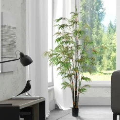 Trees & Topiaries-Kirkland's Home Japanese Bamboo Tree In Black Planter, 6 Ft.