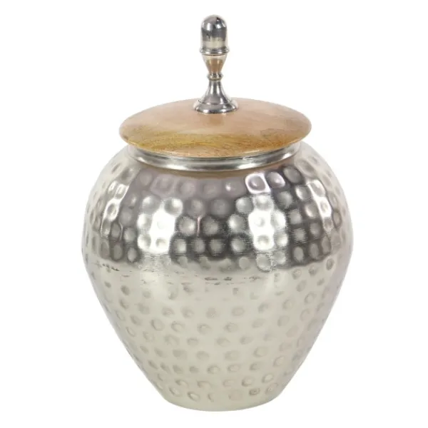 Decorative Bowls & Jars-Kirkland's Home Jar With Mango Wood Lid Silver