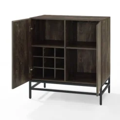 Cabinets & Sideboards-Kirkland's Home Joanelle Dark Steel And Wood Wine Cabinet Brown