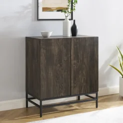 Cabinets & Sideboards-Kirkland's Home Joanelle Dark Steel And Wood Wine Cabinet Brown