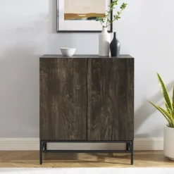Cabinets & Sideboards-Kirkland's Home Joanelle Dark Steel And Wood Wine Cabinet Brown