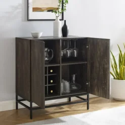 Cabinets & Sideboards-Kirkland's Home Joanelle Dark Steel And Wood Wine Cabinet Brown