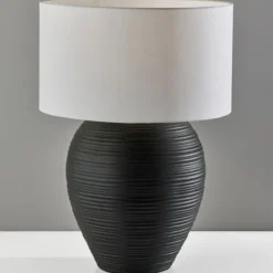 Table Lamps-Kirkland's Home Johanssen Black Ribbed Table Lamp White