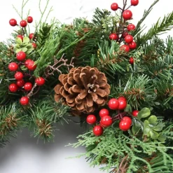 Wreaths-Kirkland's Home Jolly Pine Sprigs And Red Berries Wreath Green/Brown/Gold