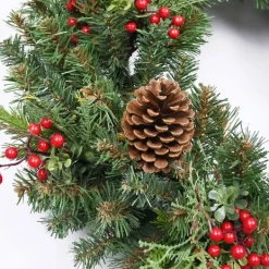 Wreaths-Kirkland's Home Jolly Pine Sprigs And Red Berries Wreath Green/Brown/Gold
