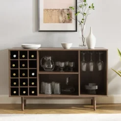 Cabinets & Sideboards-Kirkland's Home Josette Wood Open Wine Cabinet Brown