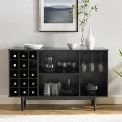 Cabinets & Sideboards-Kirkland's Home Josette Wood Open Wine Cabinet Black