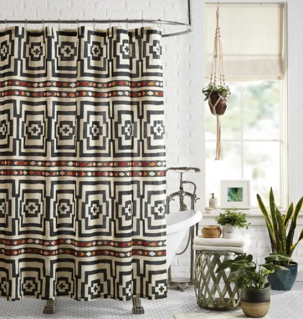 Shower Curtains-Kirkland's Home Justina Blakeney Black Hypnotic Shower Curtain Black/White