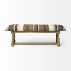 Benches & Ottomans-Kirkland's Home Jute Striped Natural Wood Bench Brown/White/Gray