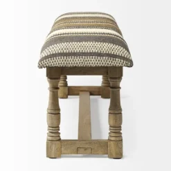 Benches & Ottomans-Kirkland's Home Jute Striped Natural Wood Bench Brown/White/Gray