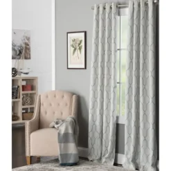 Curtains & Drapes-Kirkland's Home Kale Interlocked Single Curtain Panel, 84 In. Green/White