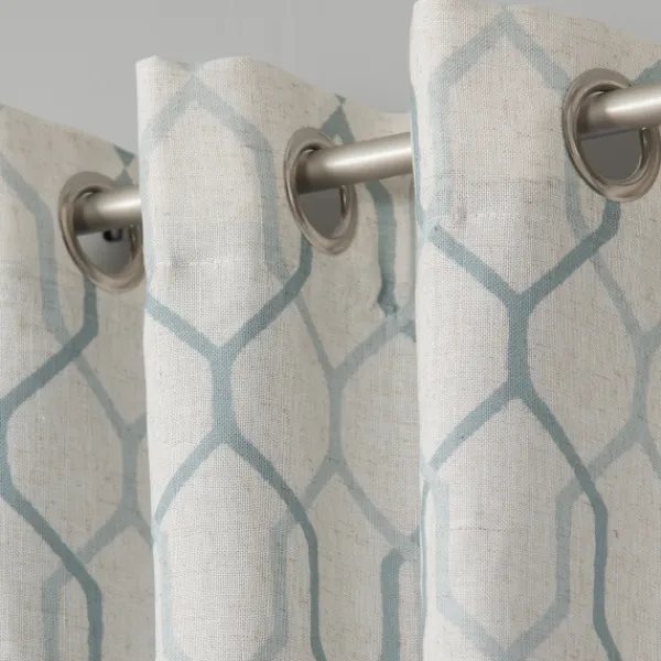 Curtains & Drapes-Kirkland's Home Kale Interlocked Single Curtain Panel, 84 In. Green/White