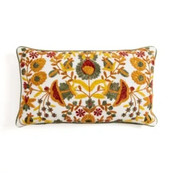 Pillows-Kirkland's Home Kaysari Floral Lumbar Pillow White/Orange