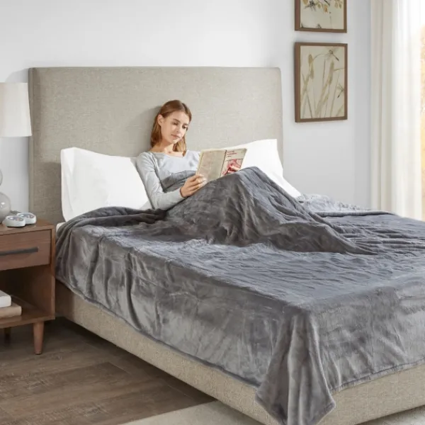 Blankets & Throws-Kirkland's Home King Ultra Soft Plush Heated Blanket Gray