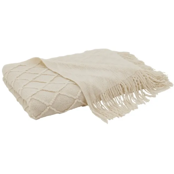 Blankets & Throws-Kirkland's Home Knitted Beige With Fringe Throw Blanket Tan