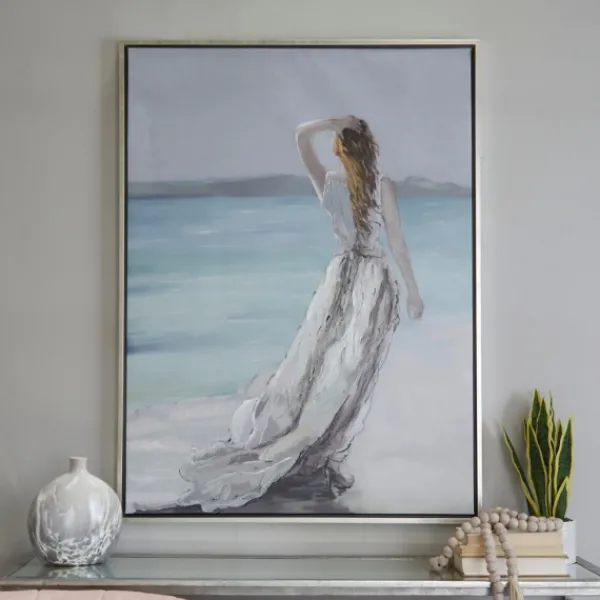 Framed Art-Kirkland's Home Lady Of The Ocean Framed Canvas Art Print White/Blue/Gray