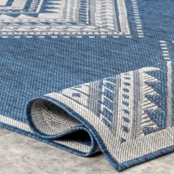 Outdoor Rugs-Kirkland's Home Landy Blue Aztec Outdoor Rug, 8X10 Blue/Gray