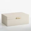 Baskets & Boxes-Kirkland's Home Large Beige Leather Brass Handle Box Ivory