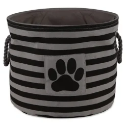 Baskets & Boxes-Kirkland's Home Large Black Paw Patch Stripe Round Pet Basket Black/Gray