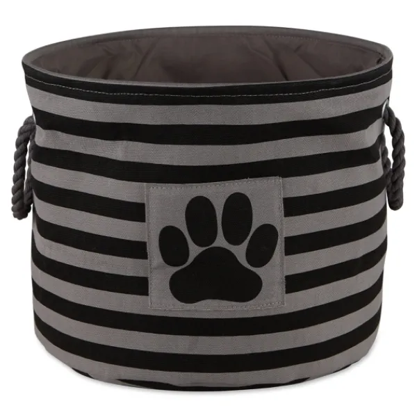 Baskets & Boxes-Kirkland's Home Large Black Paw Patch Stripe Round Pet Basket Black/Gray