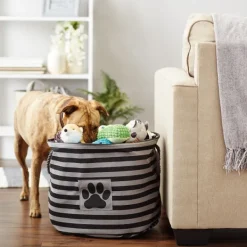 Baskets & Boxes-Kirkland's Home Large Black Paw Patch Stripe Round Pet Basket Black/Gray