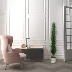 Trees & Topiaries-Kirkland's Home Large Cedar Tree In Mossy White Planter, 60 In.