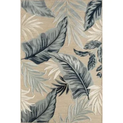 Outdoor Rugs-Kirkland's Home Large Print Tropical Leaf Outdoor Area Rug, 5X7 Tan/Green